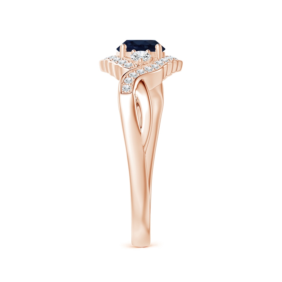 5mm A Aeon Vintage Style Sapphire & Diamond Floral Halo Three Stone Engagement Ring in Rose Gold side-2