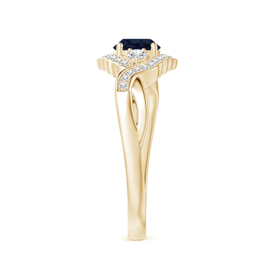 5mm A Aeon Vintage Style Sapphire & Diamond Floral Halo Three Stone Engagement Ring in Yellow Gold side-2