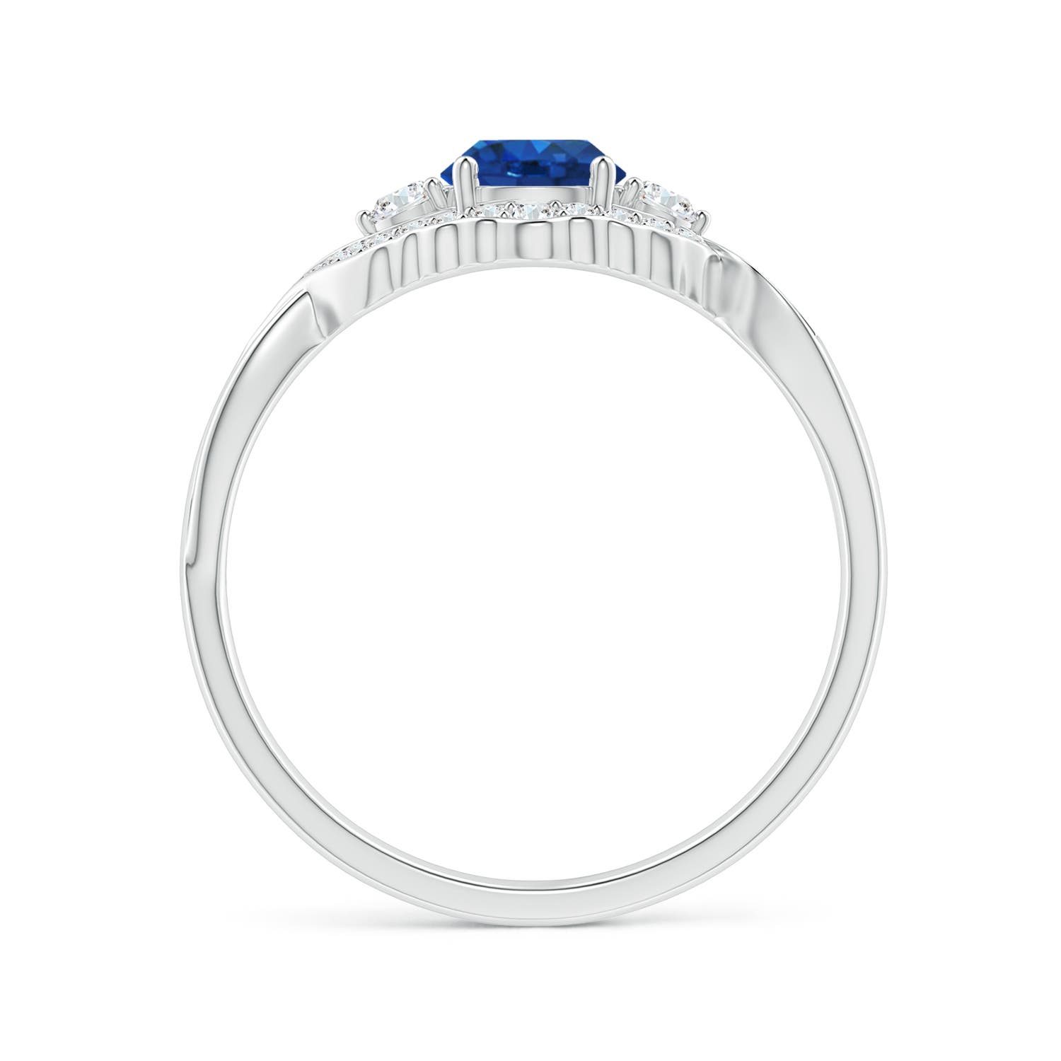 5mm AAA Aeon Vintage Style Sapphire & Diamond Floral Halo Three Stone Engagement Ring in 18CT White Gold - side 2