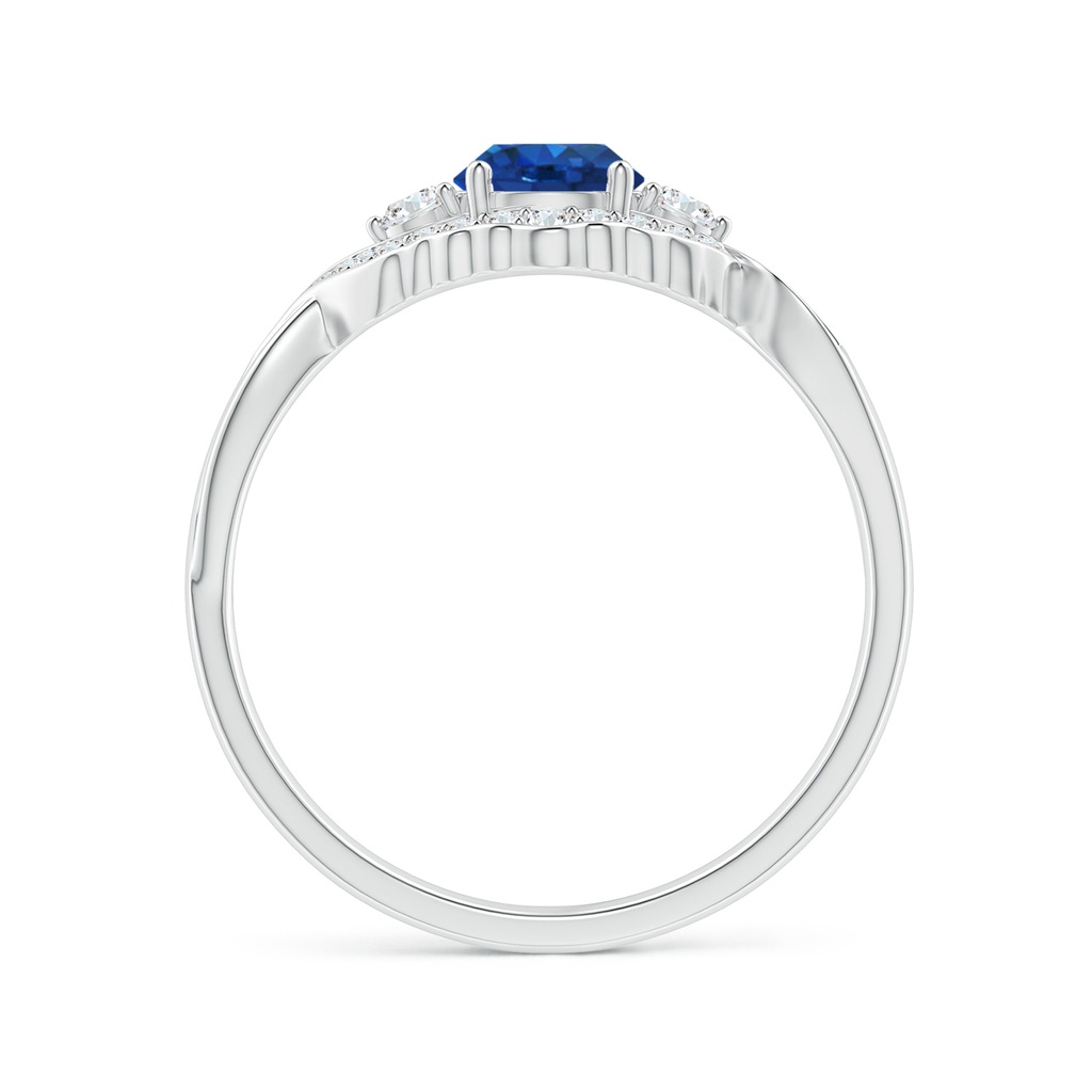 5mm AAA Aeon Vintage Style Sapphire & Diamond Floral Halo Three Stone Engagement Ring in 18K White Gold Side-1