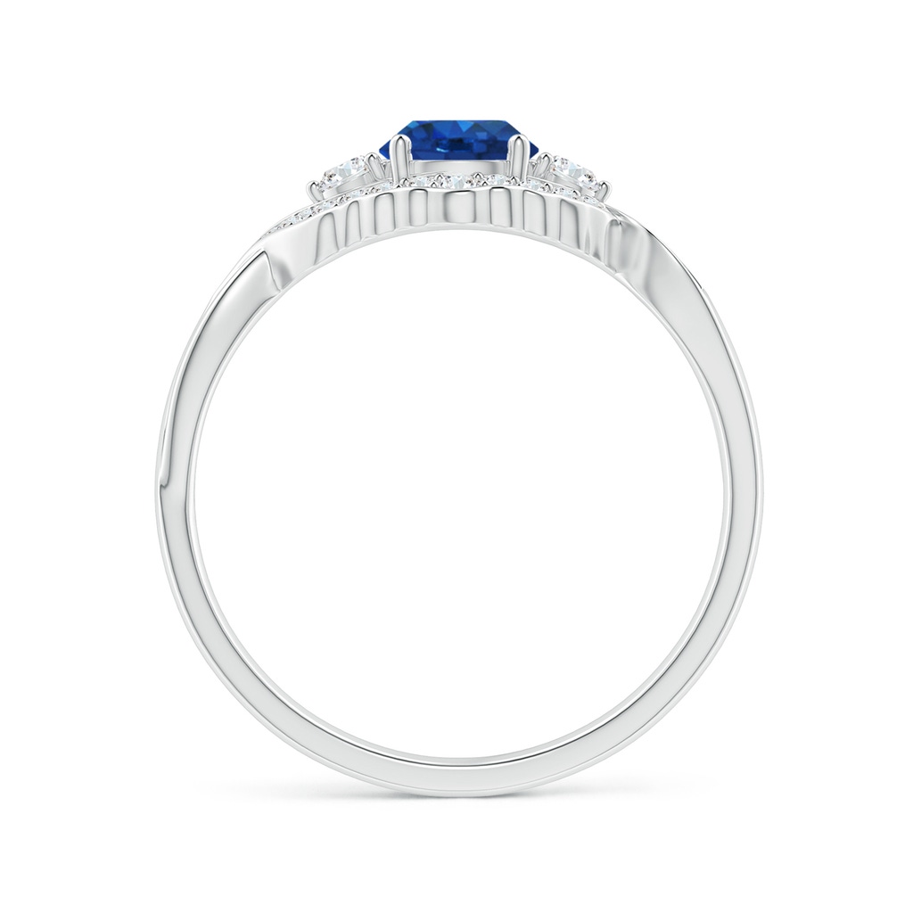 5mm AAA Aeon Vintage Style Sapphire & Diamond Floral Halo Three Stone Engagement Ring in 18K White Gold - side_1