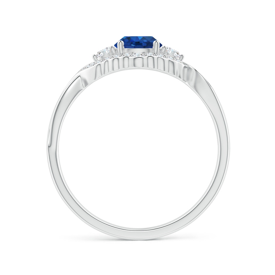 5mm AAA Aeon Vintage Style Sapphire & Diamond Floral Halo Three Stone Engagement Ring in 18K White Gold side-1