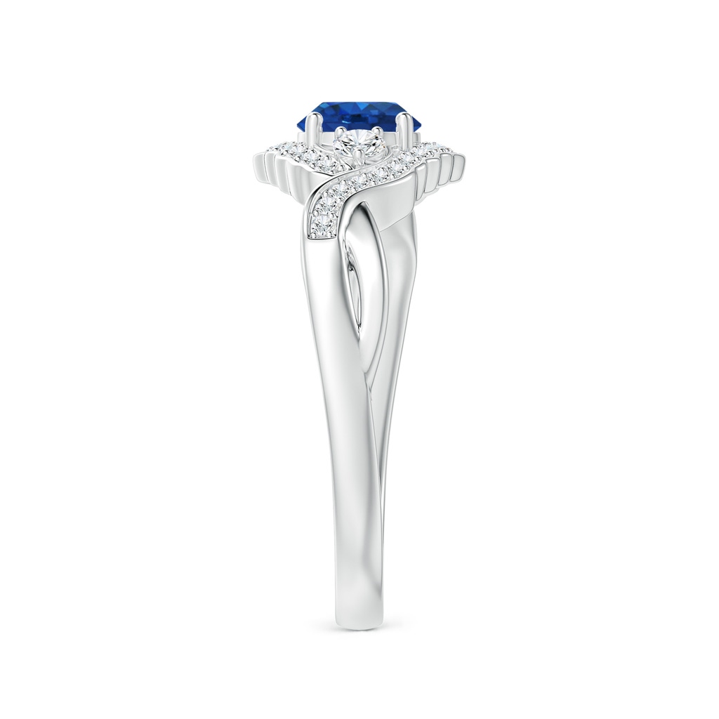 5mm AAA Aeon Vintage Style Sapphire & Diamond Floral Halo Three Stone Engagement Ring in 18K White Gold Side-2