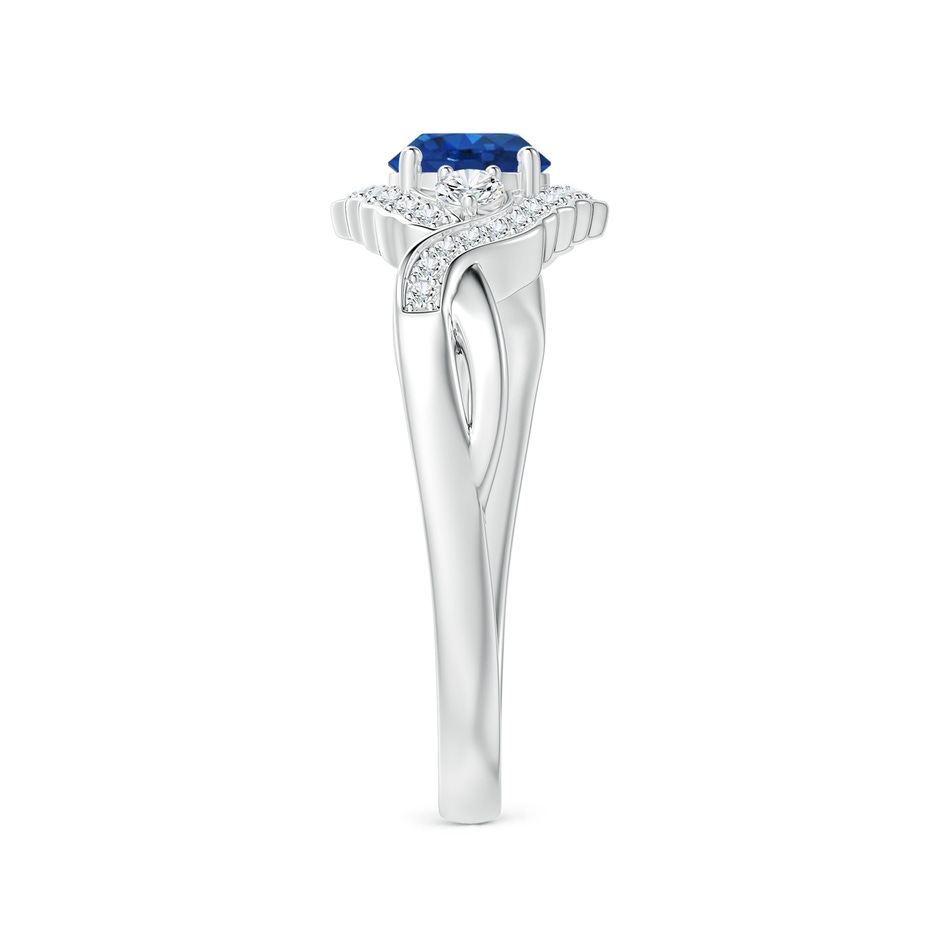 5mm AAA Aeon Vintage Style Sapphire & Diamond Floral Halo Three Stone Engagement Ring in 18K White Gold side-2