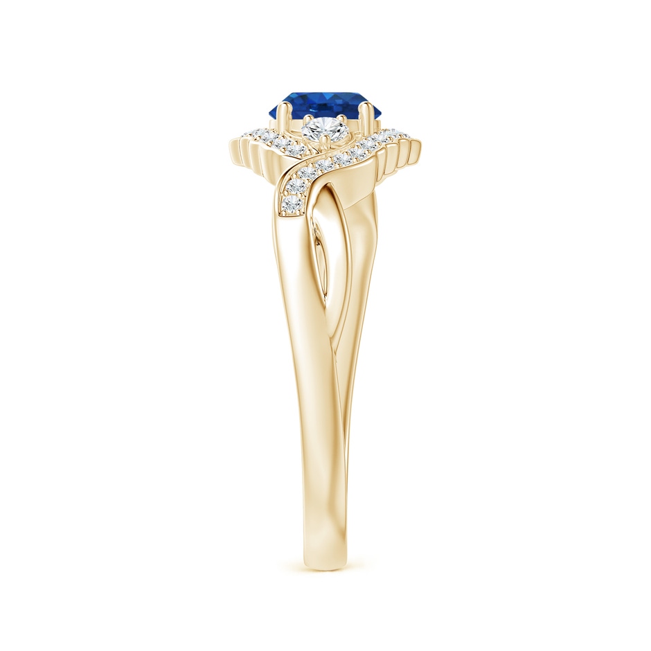 5mm AAA Aeon Vintage Style Sapphire & Diamond Floral Halo Three Stone Engagement Ring in Yellow Gold side-2