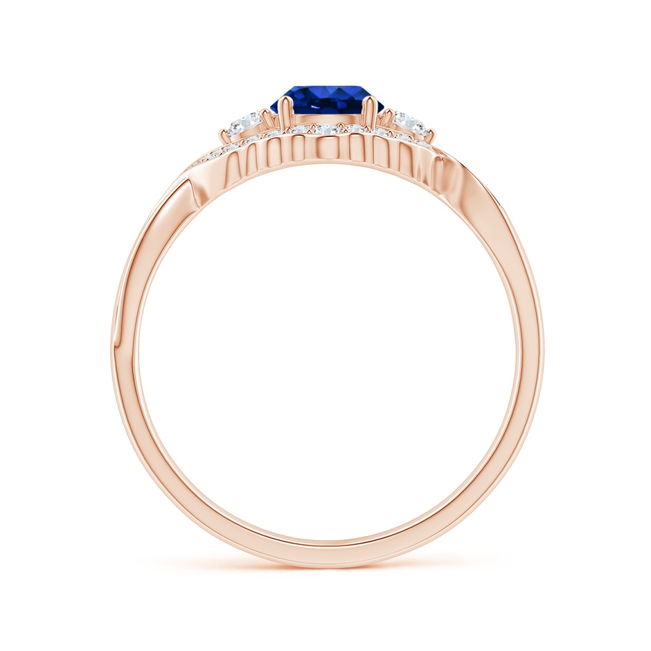 5mm AAAA Aeon Vintage Style Sapphire & Diamond Floral Halo Three Stone Engagement Ring in Rose Gold side-1