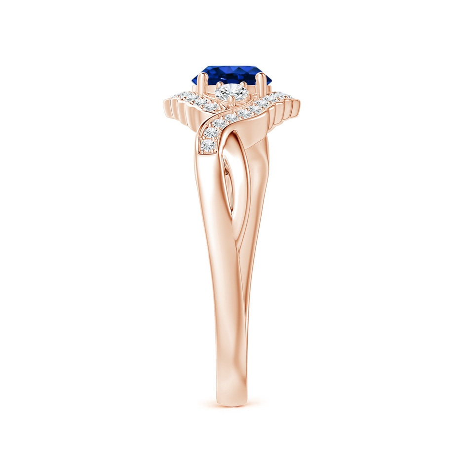 5mm AAAA Aeon Vintage Style Sapphire & Diamond Floral Halo Three Stone Engagement Ring in Rose Gold side-2