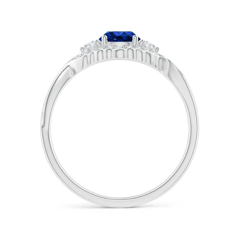 5mm AAAA Aeon Vintage Style Sapphire & Diamond Floral Halo Three Stone Engagement Ring in White Gold side-1