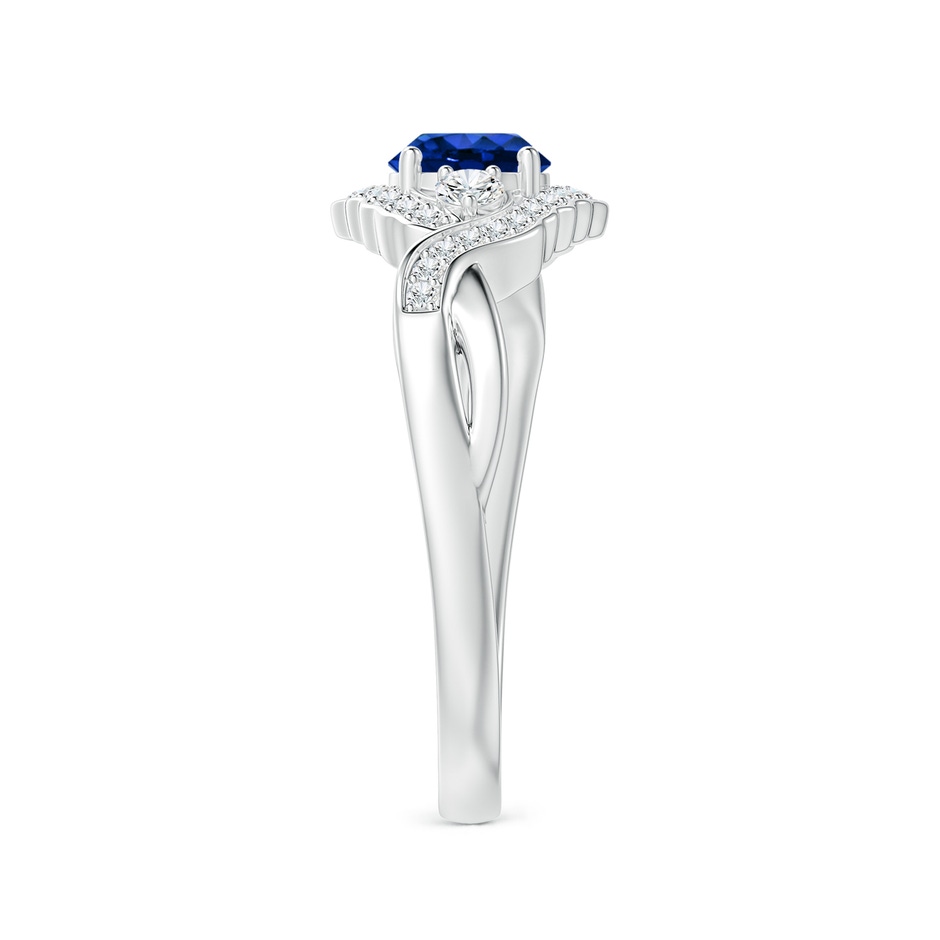 5mm AAAA Aeon Vintage Style Sapphire & Diamond Floral Halo Three Stone Engagement Ring in White Gold side-2