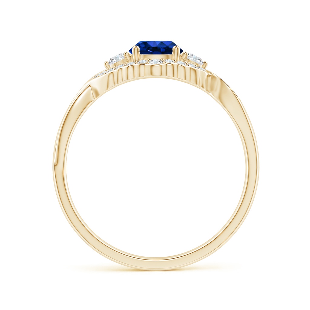 5mm AAAA Aeon Vintage Style Sapphire & Diamond Floral Halo Three Stone Engagement Ring in Yellow Gold - side_1