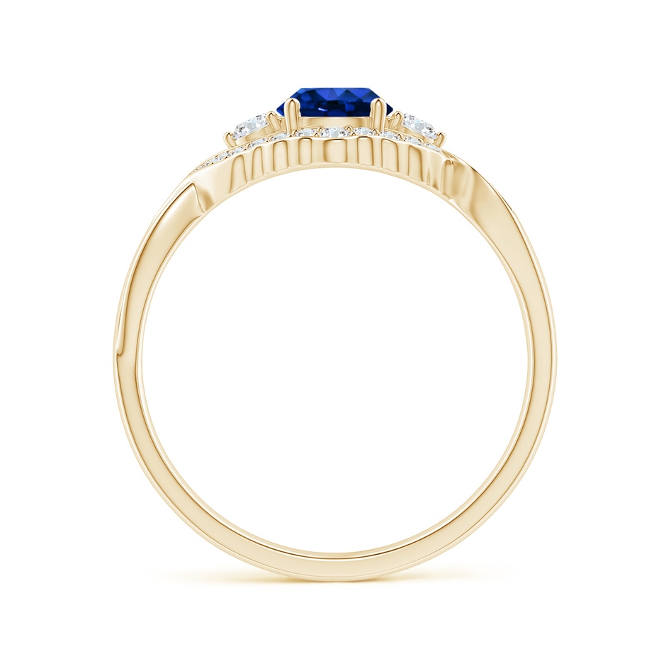 5mm AAAA Aeon Vintage Style Sapphire & Diamond Floral Halo Three Stone Engagement Ring in Yellow Gold side-1