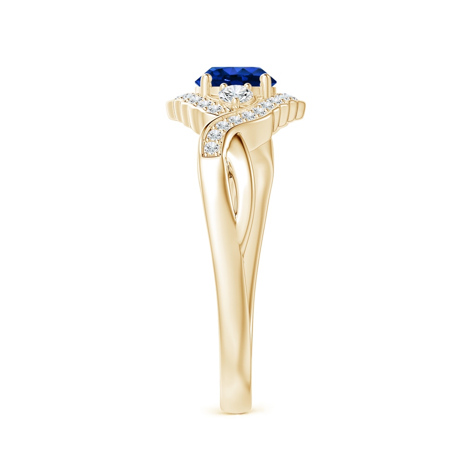 5mm AAAA Aeon Vintage Style Sapphire & Diamond Floral Halo Three Stone Engagement Ring in Yellow Gold side-2