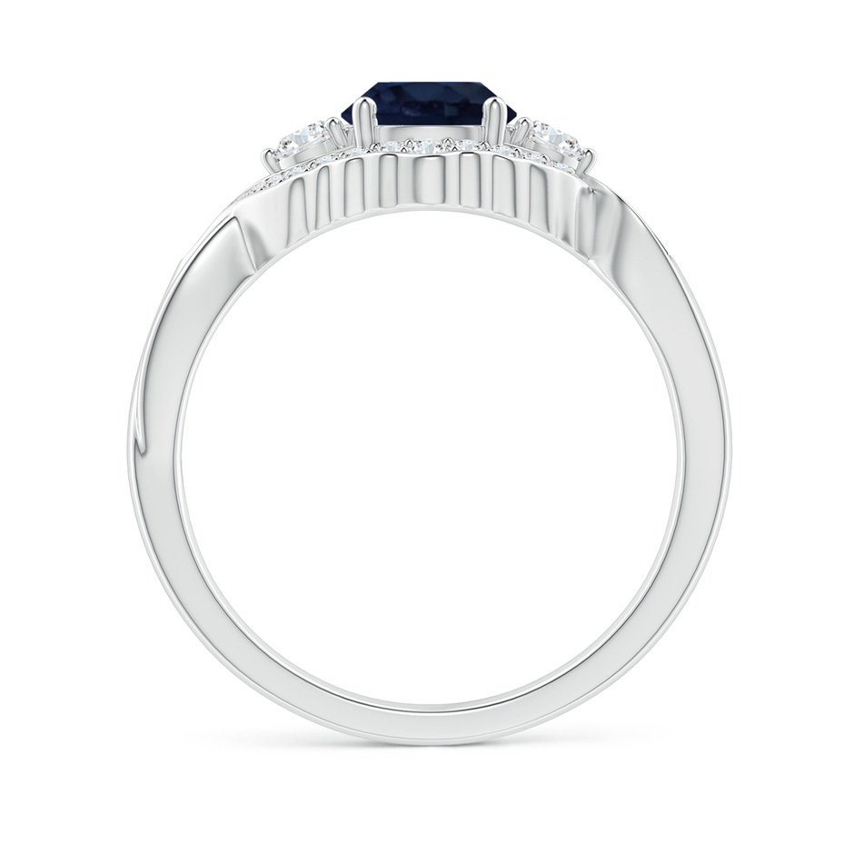 6mm A Aeon Vintage Style Sapphire & Diamond Floral Halo Three Stone Engagement Ring in 18K White Gold side-1