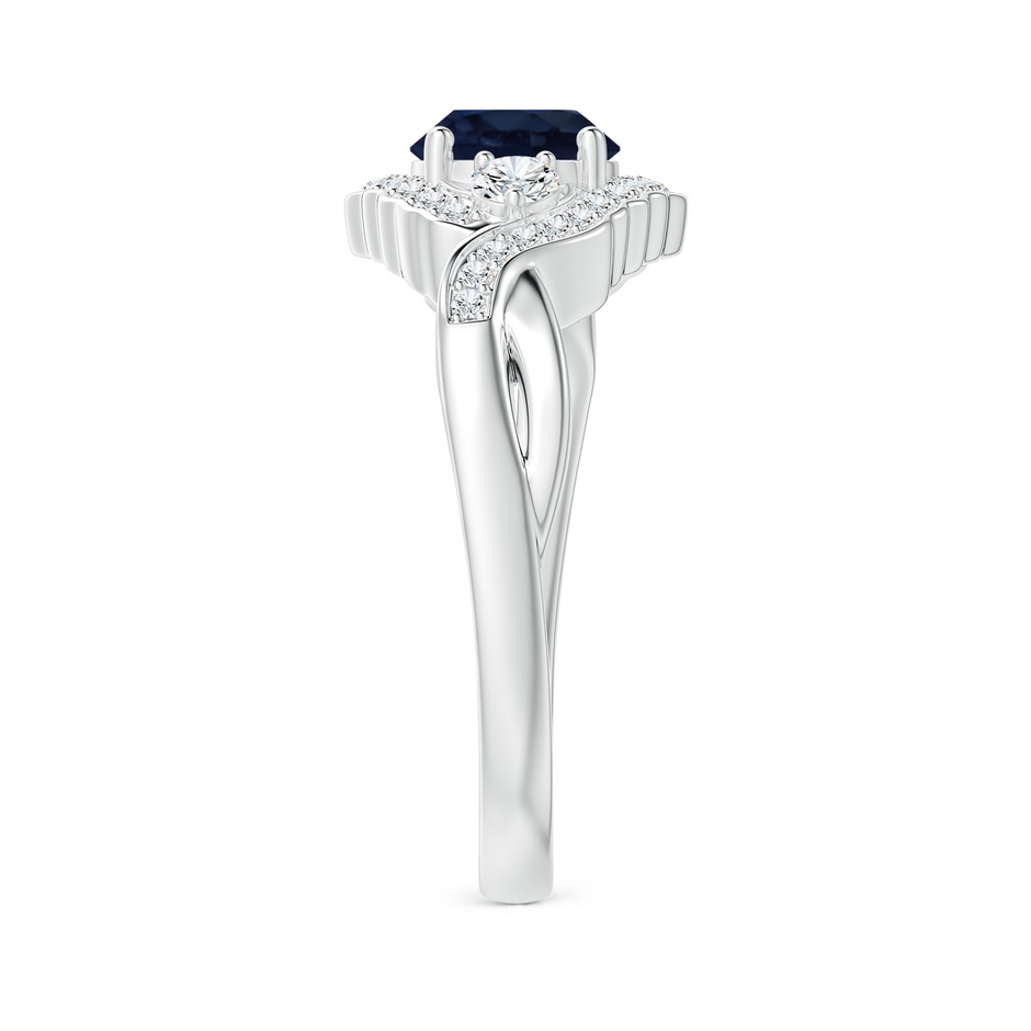 6mm A Aeon Vintage Style Sapphire & Diamond Floral Halo Three Stone Engagement Ring in 18K White Gold side-2