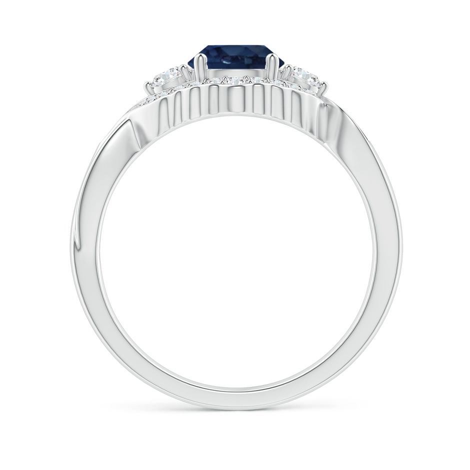 6mm AA Aeon Vintage Style Sapphire & Diamond Floral Halo Three Stone Engagement Ring in 18K White Gold side-1