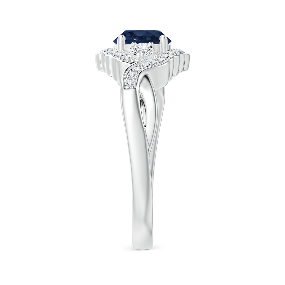 6mm AA Aeon Vintage Style Sapphire & Diamond Floral Halo Three Stone Engagement Ring in 18K White Gold side-2
