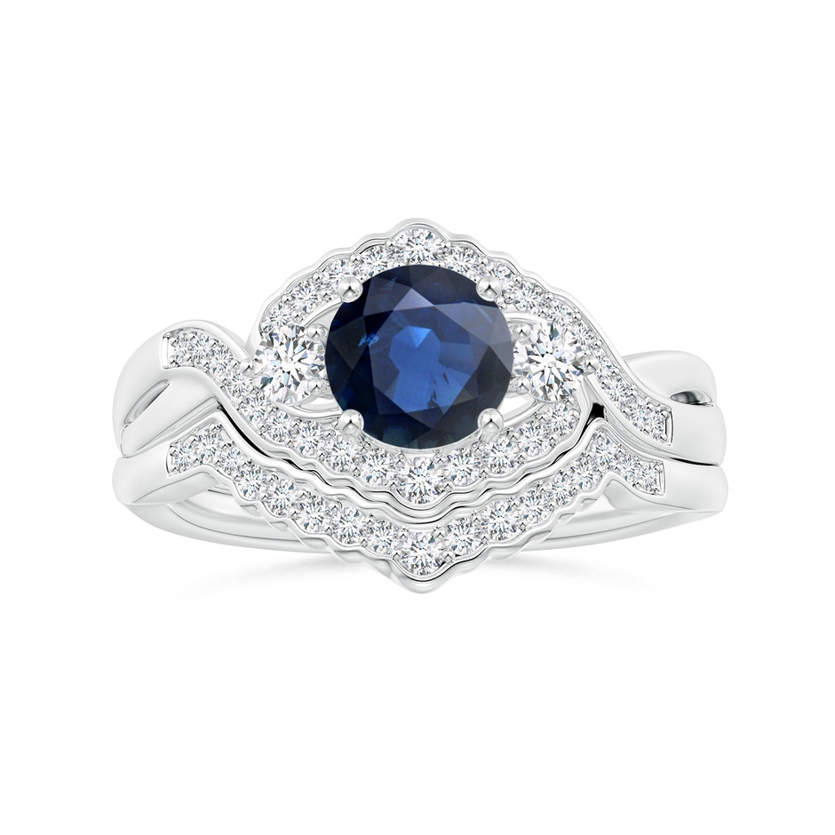 6mm AA Aeon Vintage Style Sapphire & Diamond Floral Halo Three Stone Engagement Ring in 18K White Gold side-3