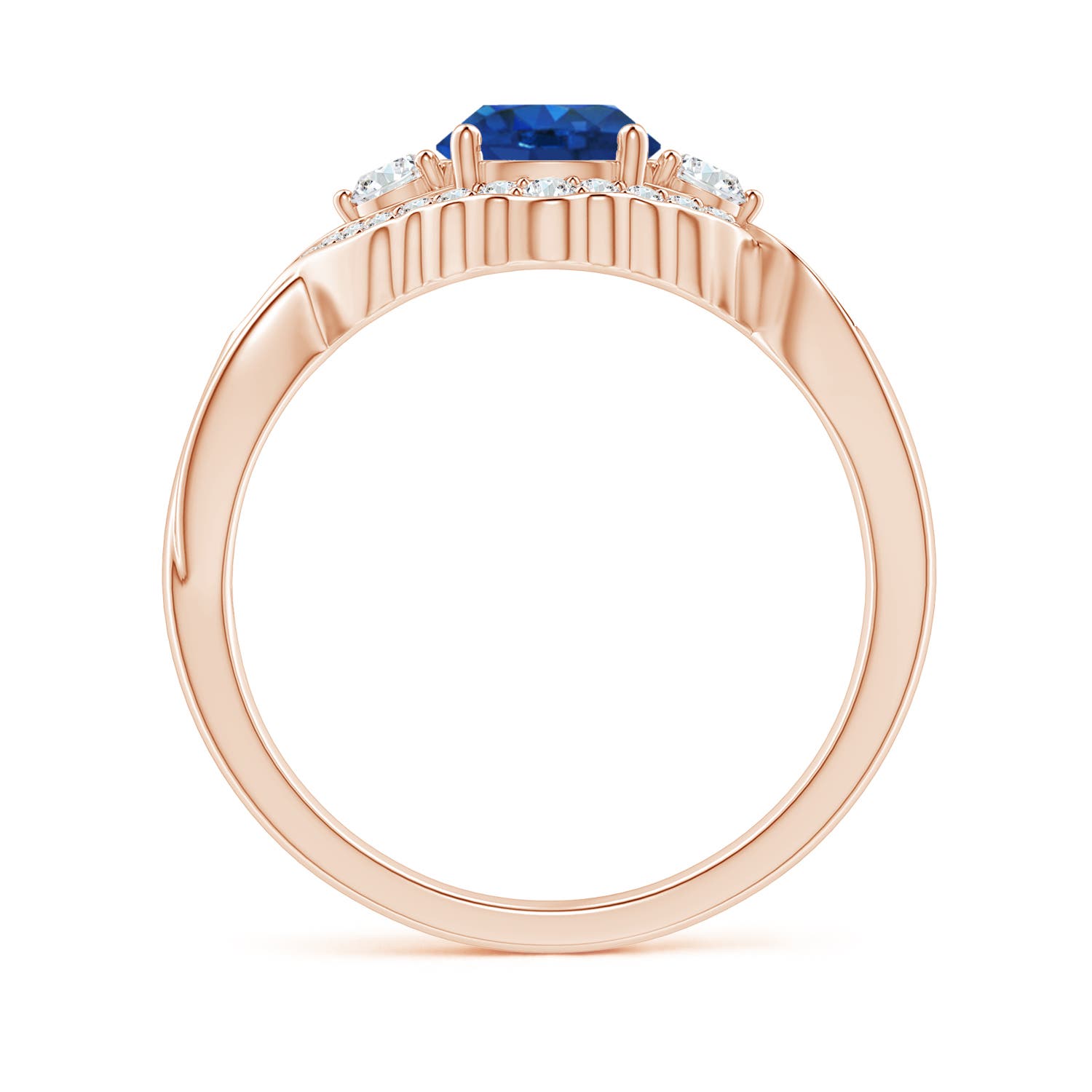 6mm AAA Aeon Vintage Style Sapphire & Diamond Floral Halo Three Stone Engagement Ring in Rose Gold