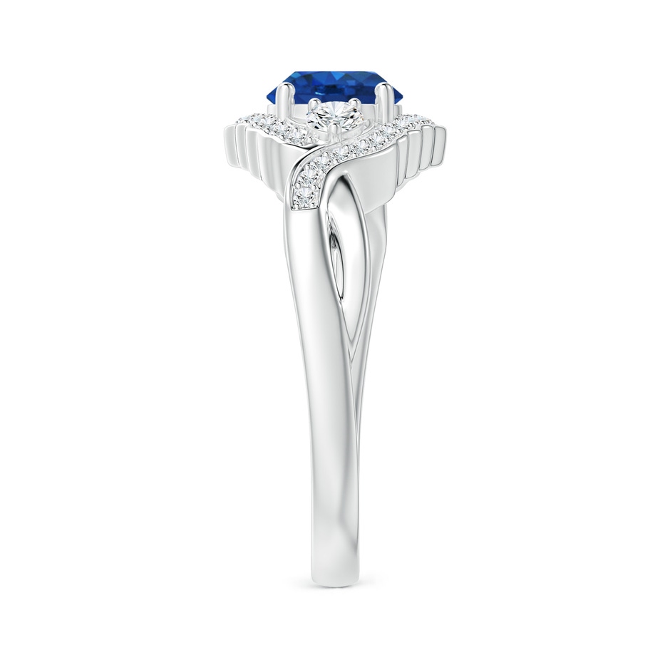 6mm AAA Aeon Vintage Style Sapphire & Diamond Floral Halo Three Stone Engagement Ring in White Gold side-2