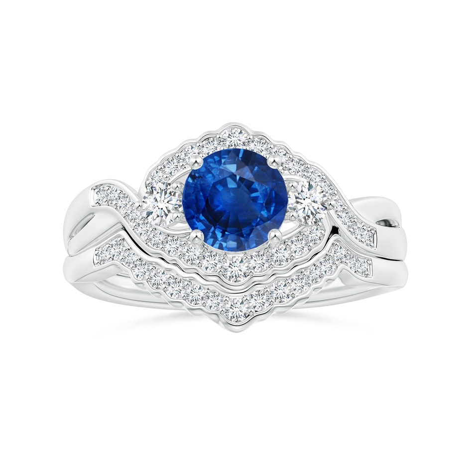 6mm AAA Aeon Vintage Style Sapphire & Diamond Floral Halo Three Stone Engagement Ring in White Gold side-3
