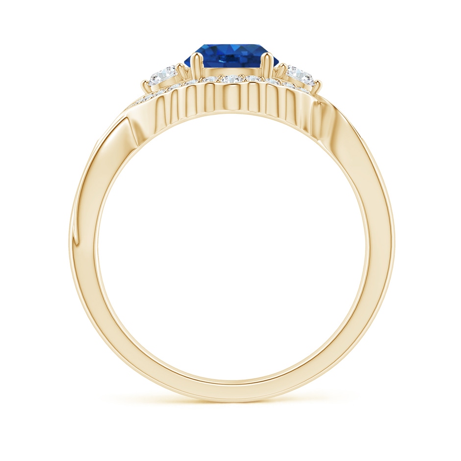 6mm AAA Aeon Vintage Style Sapphire & Diamond Floral Halo Three Stone Engagement Ring in Yellow Gold side-1