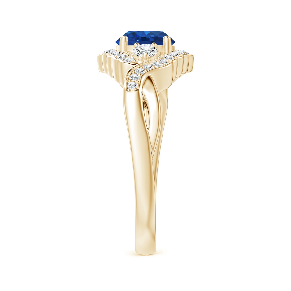 6mm AAA Aeon Vintage Style Sapphire & Diamond Floral Halo Three Stone Engagement Ring in Yellow Gold side-2