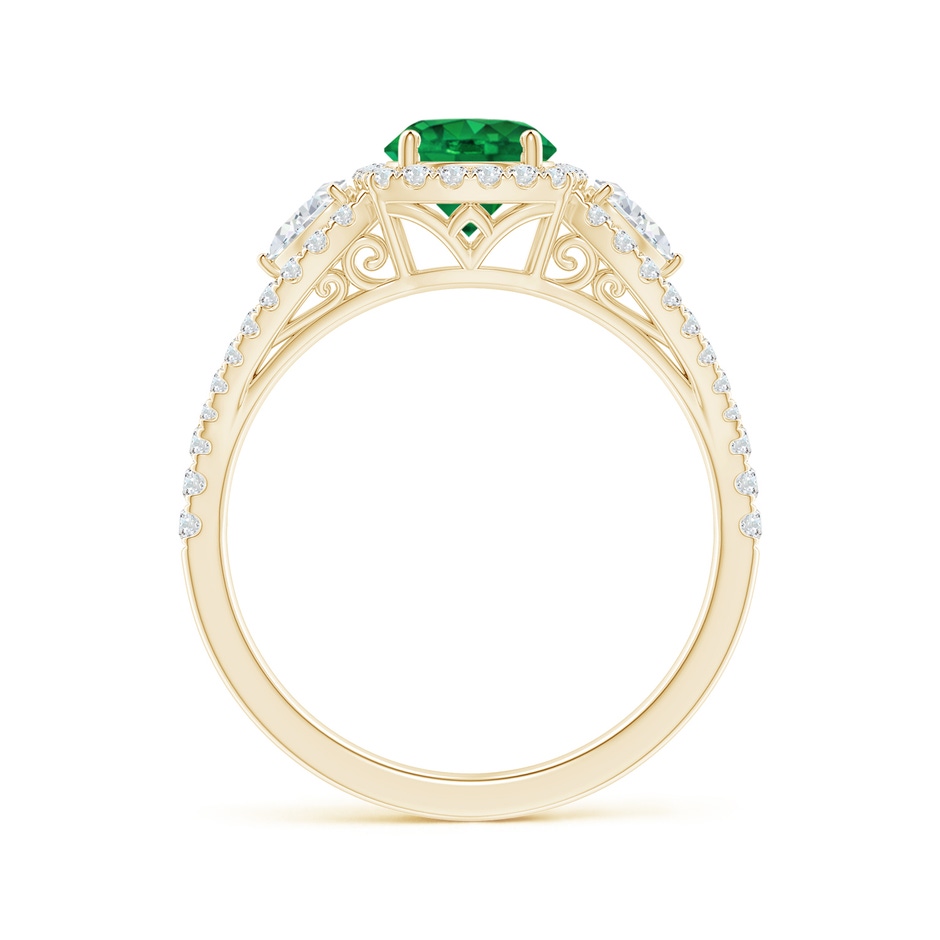 6mm AAA Aeon Vintage Inspired Three Stone Emerald and Diamond Halo Engagement Ring in Yellow Gold side-1