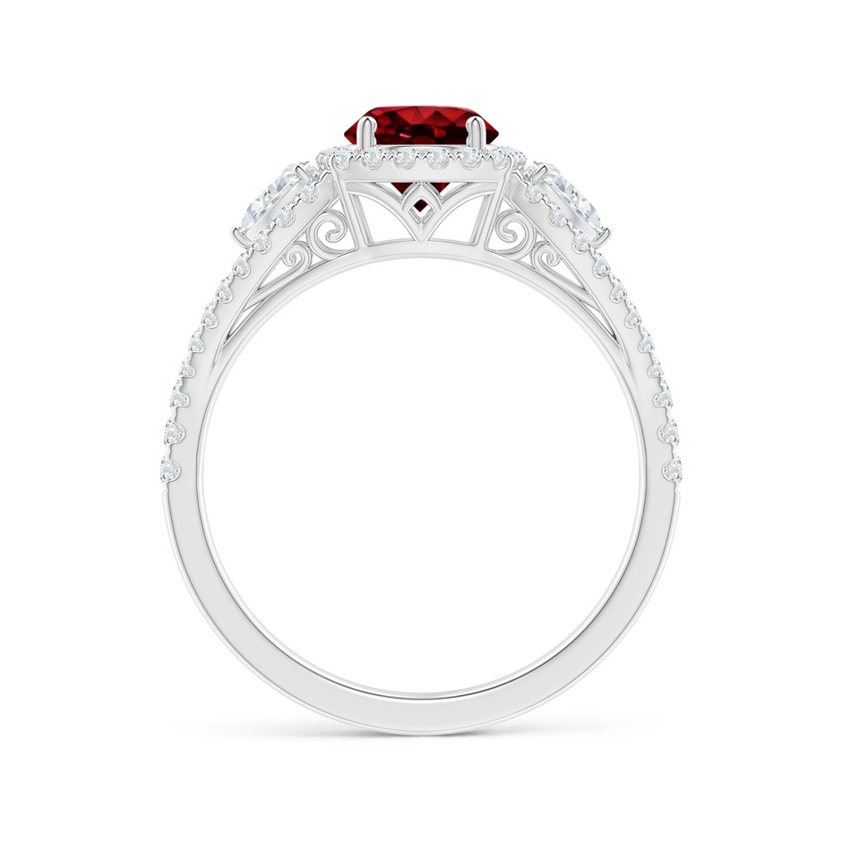 6mm Lab-Grown Aeon Vintage Inspired Three Stone Ruby and Diamond Halo Engagement Ring in White Gold side-1