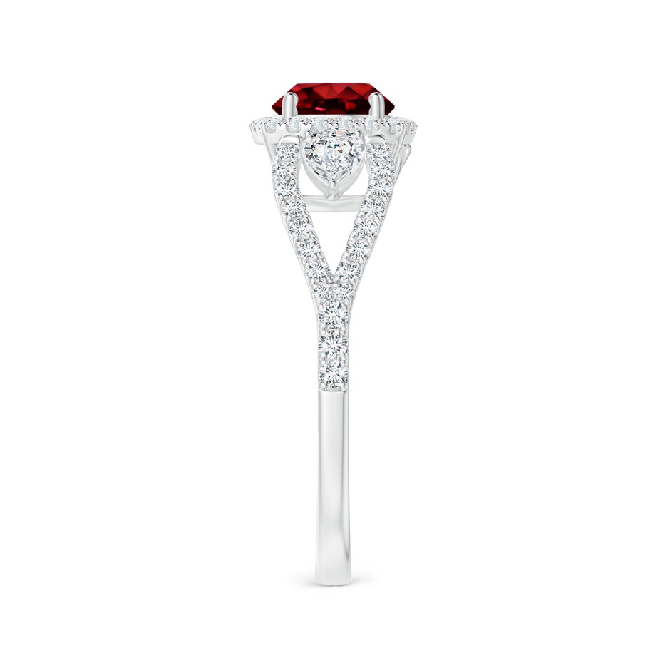 6mm Lab-Grown Aeon Vintage Inspired Three Stone Ruby and Diamond Halo Engagement Ring in White Gold side-2