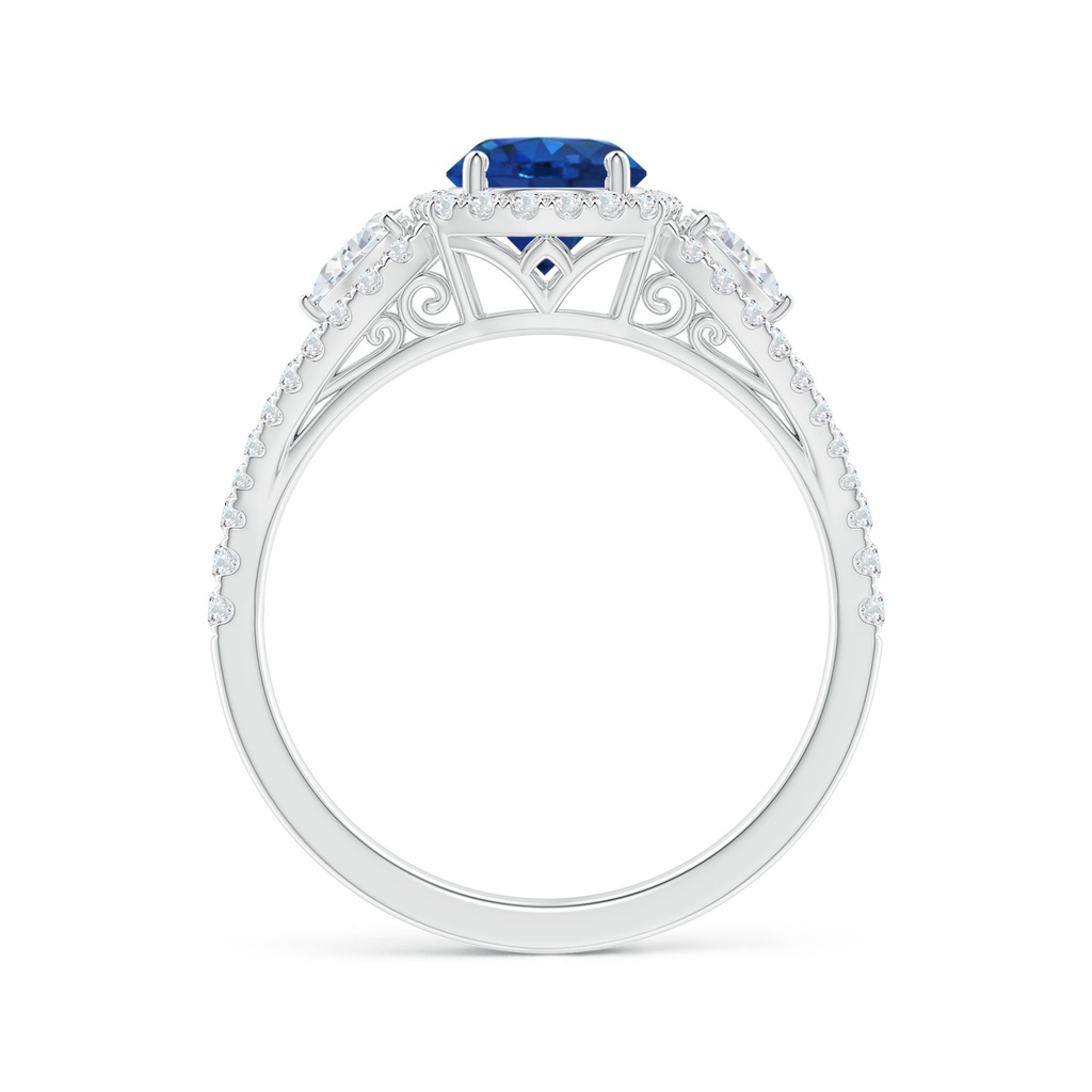 6mm AAA Aeon Vintage Inspired Three Stone Sapphire and Diamond Halo Engagement Ring in White Gold Side-1