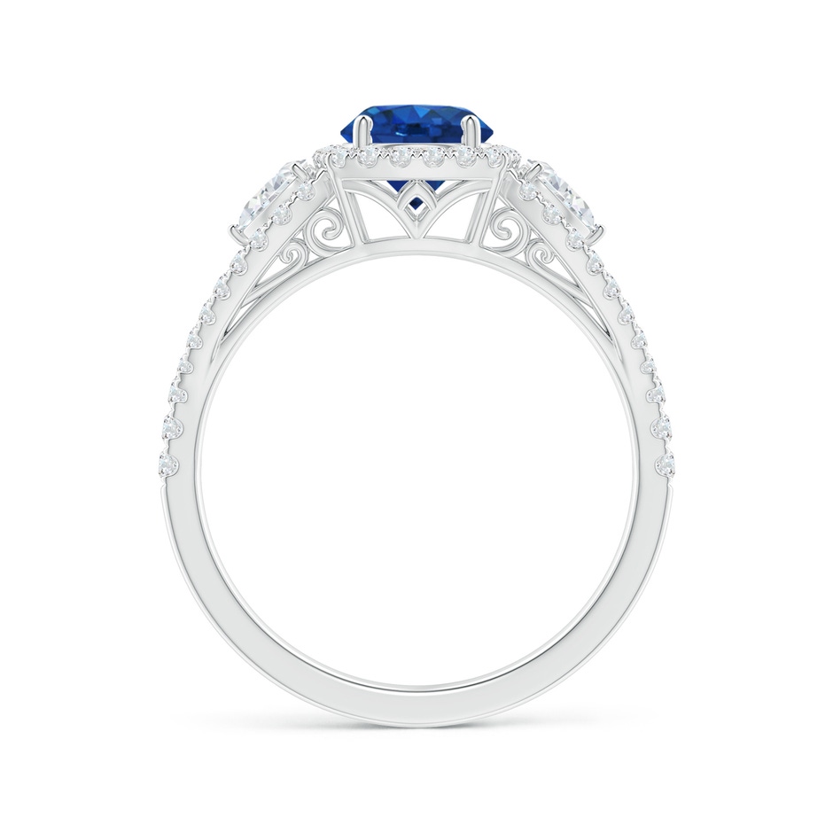 6mm AAA Aeon Vintage Inspired Three Stone Sapphire and Diamond Halo Engagement Ring in White Gold side-1