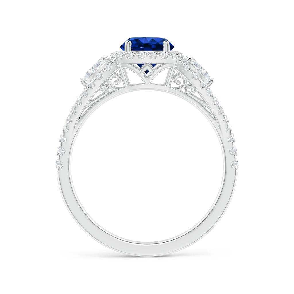 6mm AAAA Aeon Vintage Inspired Three Stone Sapphire and Diamond Halo Engagement Ring in White Gold Side-1