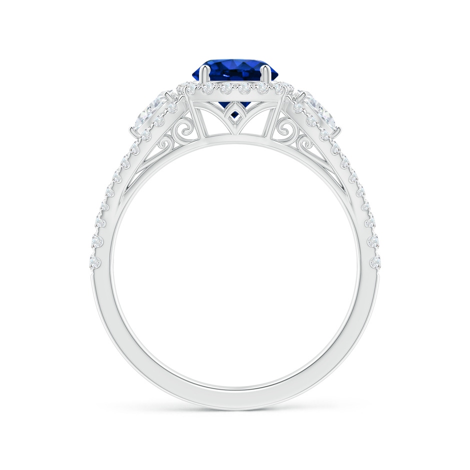 6mm Lab-Grown Aeon Vintage Inspired Three Stone Sapphire and Diamond Halo Engagement Ring in White Gold side-1