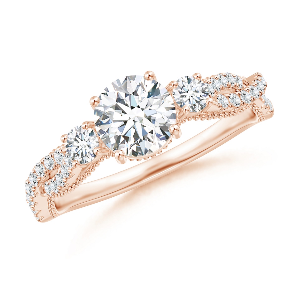 6mm GVS2 Aeon Vintage Inspired Three Stone Diamond Criss Cross Shank Engagement Ring in Rose Gold 