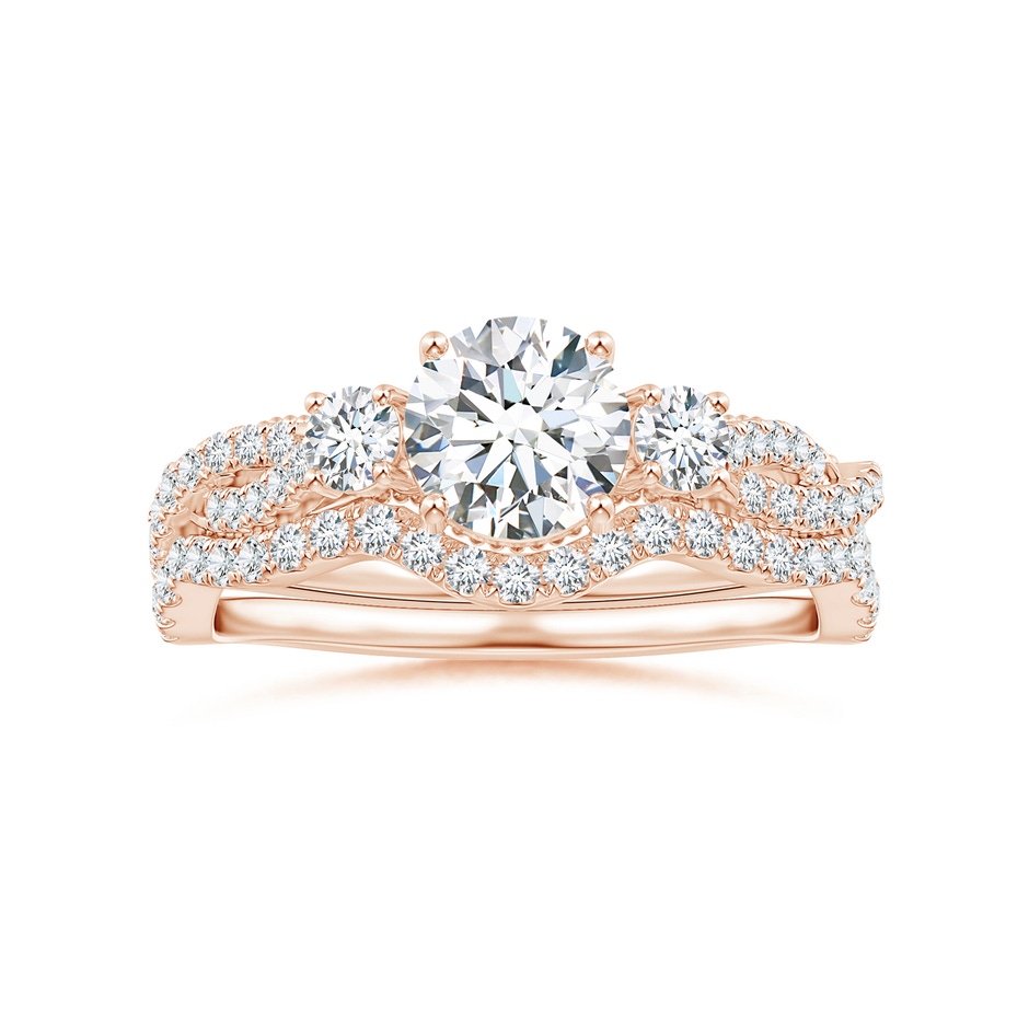 6mm GVS2 Aeon Vintage Inspired Three Stone Diamond Criss Cross Shank Engagement Ring in Rose Gold side-3