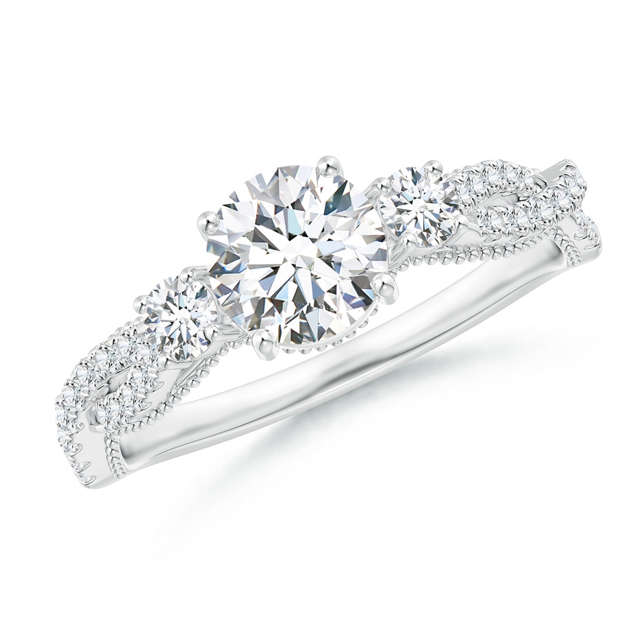 6mm GVS2 Aeon Vintage Inspired Three Stone Diamond Criss Cross Shank Engagement Ring in White Gold 