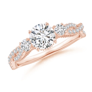 6mm HSI2 Aeon Vintage Inspired Three Stone Diamond Criss Cross Shank Engagement Ring in 18K Rose Gold