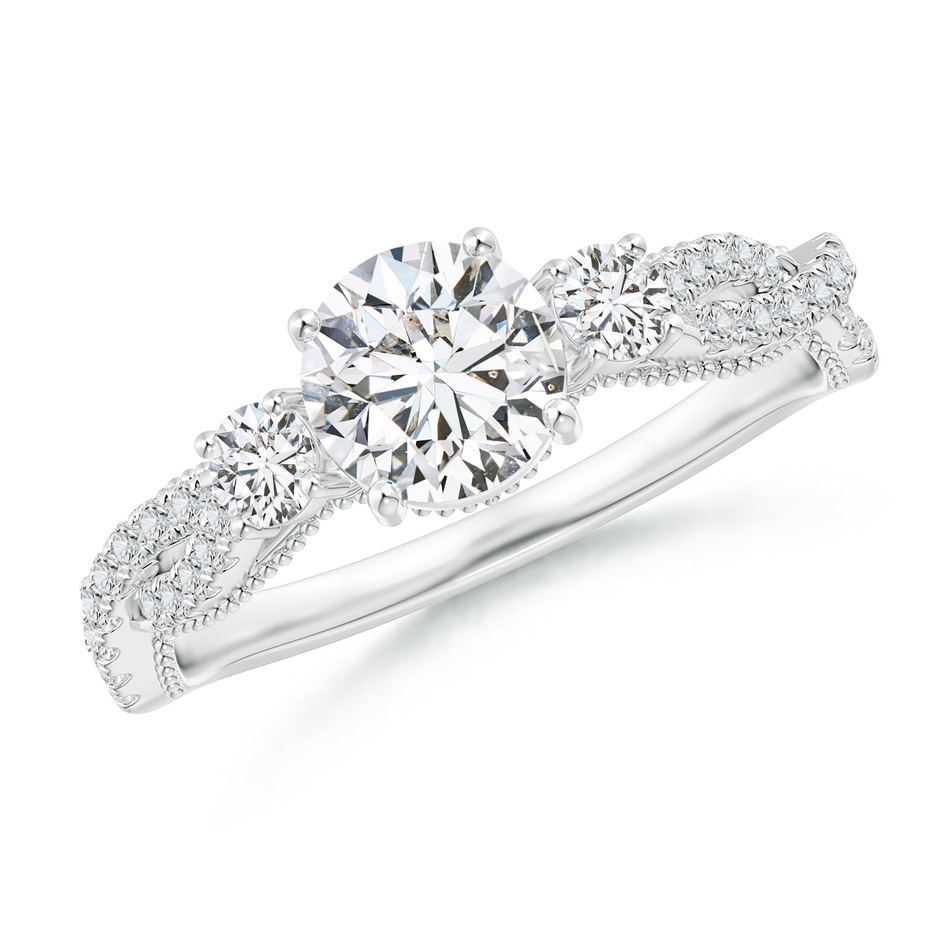 6mm HSI2 Aeon Vintage Inspired Three Stone Diamond Criss Cross Shank Engagement Ring in 18K White Gold 