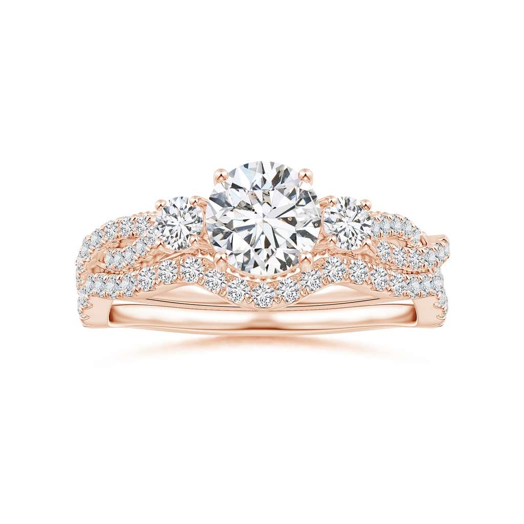 6mm HSI2 Aeon Vintage Inspired Three Stone Diamond Criss Cross Shank Engagement Ring in Rose Gold Side-3