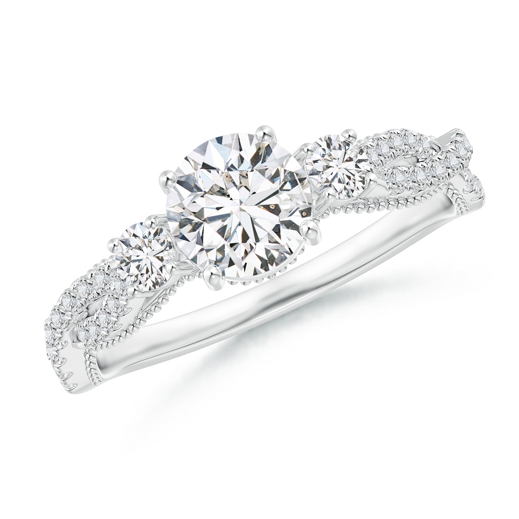 6mm HSI2 Aeon Vintage Inspired Three Stone Diamond Criss Cross Shank Engagement Ring in White Gold