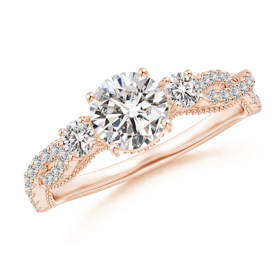 6mm IJI1I2 Aeon Vintage Inspired Three Stone Diamond Criss Cross Shank Engagement Ring in Rose Gold 