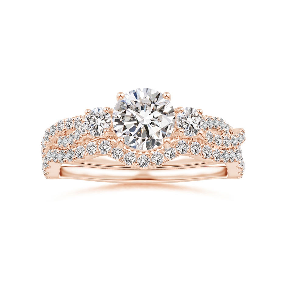 6mm IJI1I2 Aeon Vintage Inspired Three Stone Diamond Criss Cross Shank Engagement Ring in Rose Gold side-3