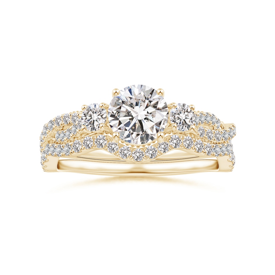 6mm IJI1I2 Aeon Vintage Inspired Three Stone Diamond Criss Cross Shank Engagement Ring in Yellow Gold side-3