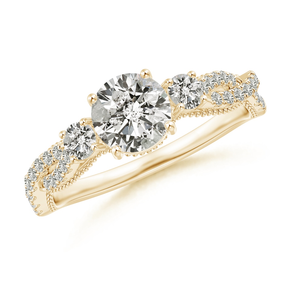 6mm KI3 Aeon Vintage Inspired Three Stone Diamond Criss Cross Shank Engagement Ring in Yellow Gold 