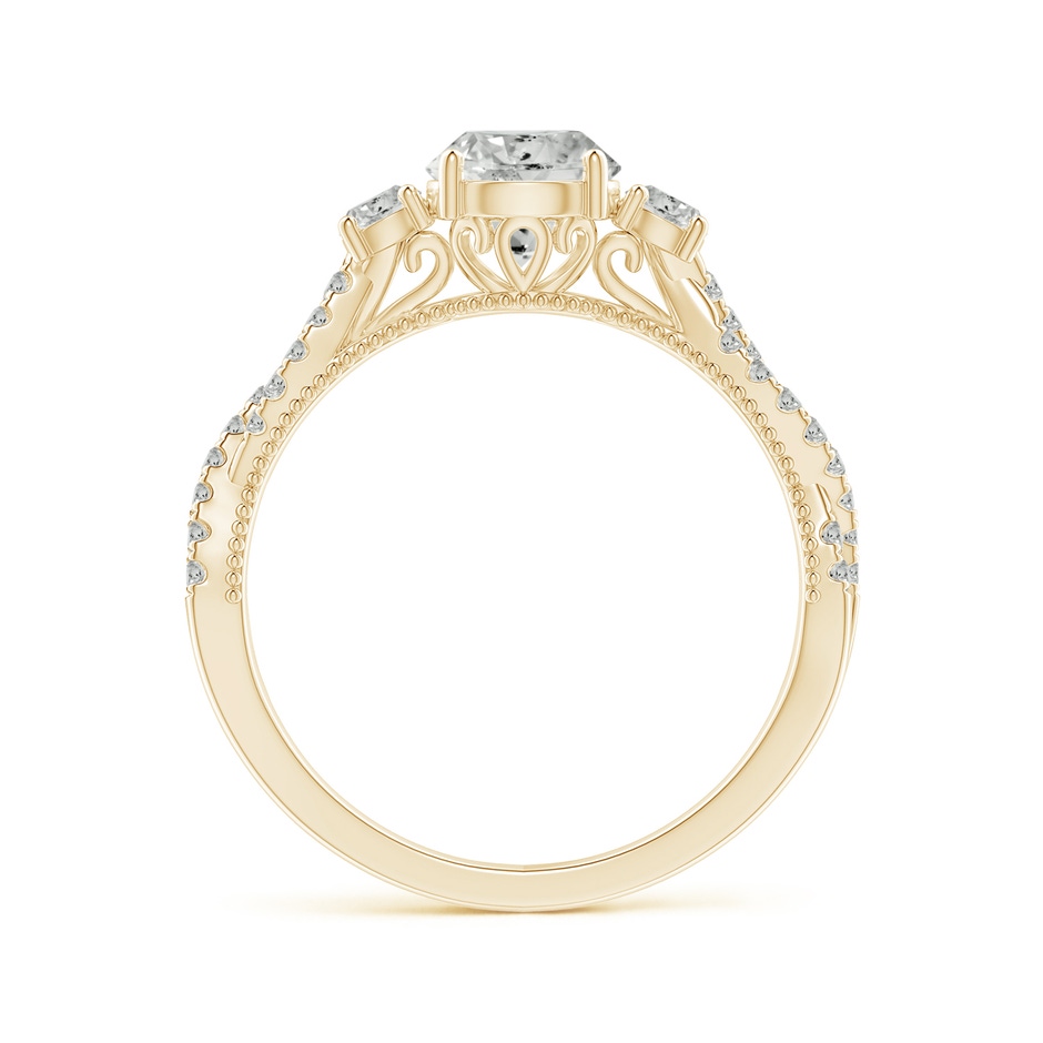 6mm KI3 Aeon Vintage Inspired Three Stone Diamond Criss Cross Shank Engagement Ring in Yellow Gold side-1