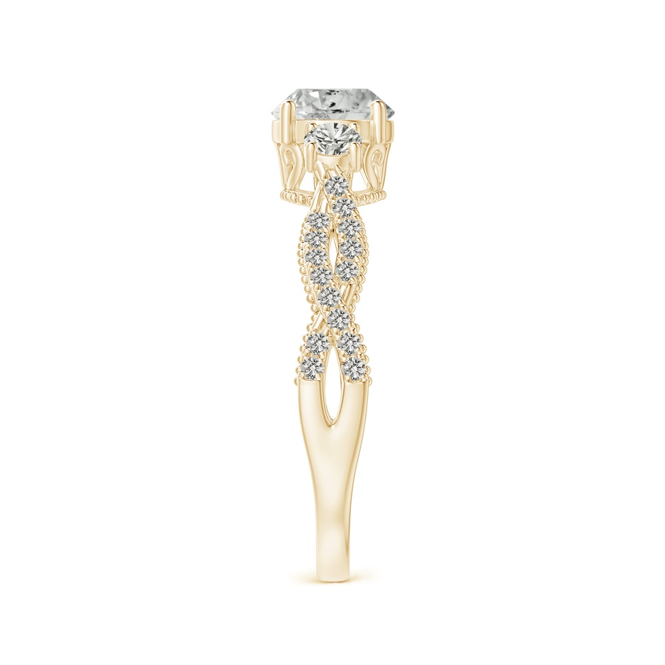 6mm KI3 Aeon Vintage Inspired Three Stone Diamond Criss Cross Shank Engagement Ring in Yellow Gold side-2