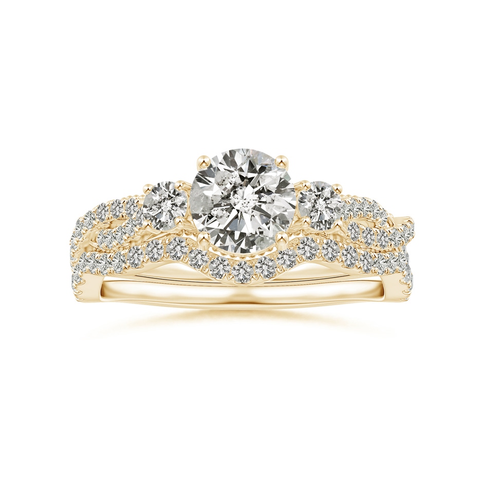6mm KI3 Aeon Vintage Inspired Three Stone Diamond Criss Cross Shank Engagement Ring in Yellow Gold side-3