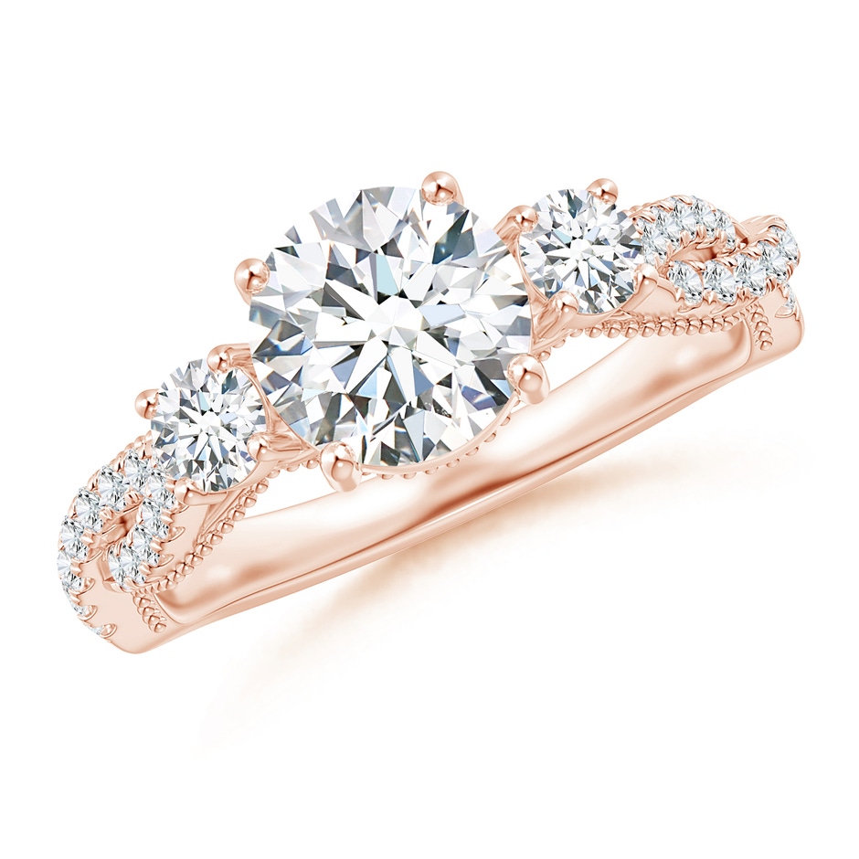 7mm GVS2 Aeon Vintage Inspired Three Stone Diamond Criss Cross Shank Engagement Ring in 18K Rose Gold 