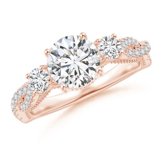 7mm HSI2 Aeon Vintage Inspired Three Stone Diamond Criss Cross Shank Engagement Ring in 18K Rose Gold