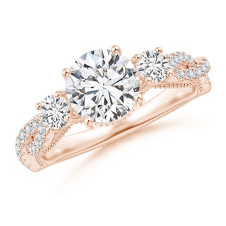 7mm HSI2 Aeon Vintage Inspired Three Stone Diamond Criss Cross Shank Engagement Ring in Rose Gold
